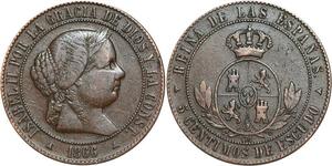 R3914 Spain 5 Centimos Isabel II 1866 OM 3 pointed star Segovia -> Make Offer