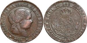 R3915 Spain 5 Centimos Isabel II 1868 OM 8 pointed star Barcelona -> Make Offer
