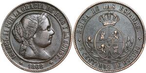 R3918 Rare Spain 5 Centimos Isabel II 1868 OM 4 pointed star Jubia AU -> M Offer