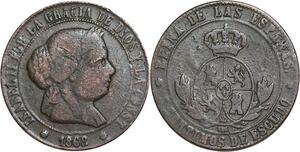 R3920 Spain 5 Centimos Isabel II 1868 OM 8 pointed star Barcelona -> Make Offer