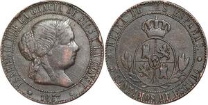 R3923 Spain 5 Centimos Isabel II 1867 OM 8 pointed star Barcelona -> Make Offer