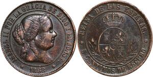 R3924 Spain 5 Centimos Isabel II 1868 OM 7 pointed star Sevilla -> Make Offer