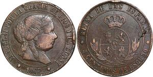 R3925 Spain 5 Centimos Isabel II 1867 OM 8 pointed star Barcelona -> Make Offer