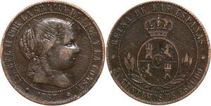 R3929 Spain 2 1/2 Centimos Isabel II 1867 OM 7 pointed star Sevilla -> M Offer