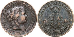 R3935 Spain 2 1/2 Centimos Isabel II 1867 OM 4 pointed star Jubia XF+ -> M Offer