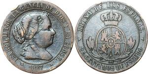 R3937 Spain 2 1/2 Centimos Isabel II 1867 OM 3 pointed star Segovia ->Make Offer