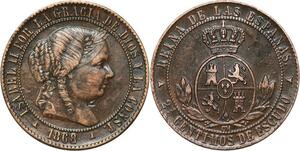 R3938 Rare Spain 2 1/2 Centimos Isabel II 1868 OM 3 pointed star Segovia AU