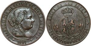 R3939 Rare Spain 2 1/2 Centimos Isabel II 1867 OM 4 pointed star Jubia AU