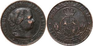 R3941 Spain 2 1/2 Centimos Isabel II 1868 OM 4 pointed star Jubia -> Make Offer