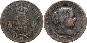 R3944 Spain 2 1/2 Centimos Isabel II 1867 OM 4 pointed star Jubia -> Make Offer