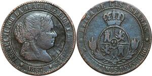 R3945 Spain 2 1/2 Centimos Isabel II 1867 OM 7 pointed star Sevilla -> M Offer