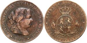 R3946 Spain 2 1/2 Centimos Isabel II 1868 OM 7 pointed star Sevilla -> M Offer