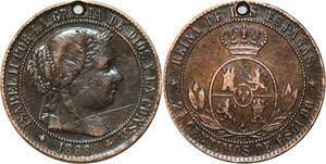 R3947 Spain 2 1/2 Centimos Isabel II 1868 OM 4 pointed star Jubia -> Make Offer