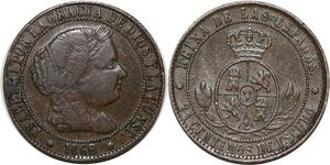 R3948 Spain 2 1/2 Centimos Isabel II 1868 OM 7 pointed star Sevilla -> M Offer