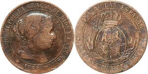 R3949 Spain 2 1/2 Centimos Isabel II 1868 OM 7 pointed star Sevilla -> M Offer