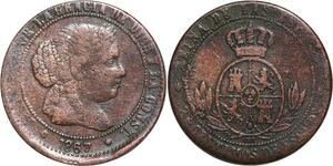 R3951 Spain Error 2 1/2 Centimos Isabel II 1867 OM Frappe Casquette Sevilla