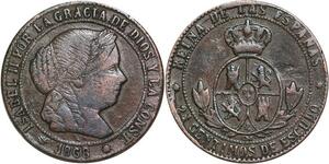 R3952 Spain 2 1/2 Centimos Isabel II 1868 OM 8 pointed star Barcelona -> M Offer