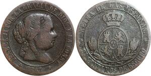 R3953 Spain 2 1/2 Centimos Isabel II 1867 OM 4 pointed star Jubia -> Make Offer