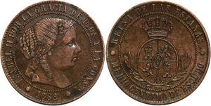 R3956 Rare Spain 1/2 Centimo Isabel II 1868 OM 8 pointed star Barcelona AU