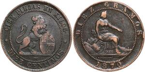 R3958 Spain 10 Centimos Provisional Government 1870 OM -> Make Offer