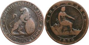 R3960 Spain 5 Centimos Provisional Government 1870 OM -> Make Offer