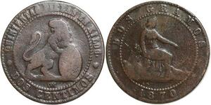 R3984 Spain 2 Centimos Provisional Government 1870 OM  -> Make Offer