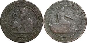 R3985 Spain 2 Centimos Provisional Government 1870 OM  -> Make Offer