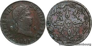 R4001 Rare Spain 4 Maravedis Ferdinand VII 1827 Segovia UNC -> Make offer