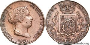 R4014 Rare Spain 25 Centimos Isabel II 1864 Segovia UNC -> Make offer