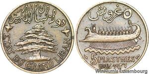 R4043 Lebanon 5 Piastres Cedar tree 1936 (a) Paris -> Make offer