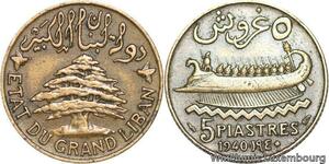 R4047 Lebanon 5 Piastres Cedar tree 1940 (a) Paris -> Make offer