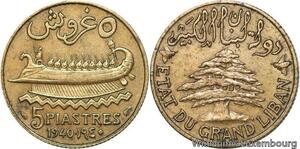 R4048 Lebanon 5 Piastres Cedar tree 1940 (a) Paris AU -> Make offer