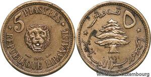 R4077 Lebanon 5 Piastres Cedar Tree Lion 1961 (a) Paris AU -> Make offer