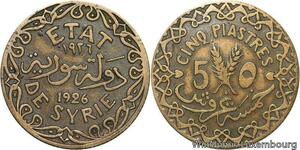 R4104 Syria 5 Piastres Etat de Syrie 1926 sans différent -> Make offer