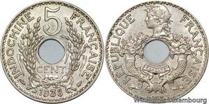 R4360 French Indochina 5 Centièmes 1938 (a) Paris AU+ -> Make offer