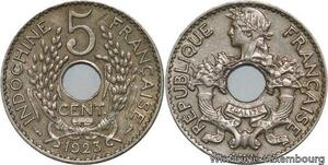 R4364 French Indochina 5 Centimes  1923 (a) Paris AU -> Make offer