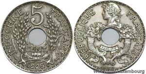 R4365 French Indochina 5 Centimes  1925 (a) Paris AU -> Make offer
