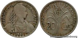 R4424 French Indochina 20 Cents Turin 1941 S San Francisco -> Make offer