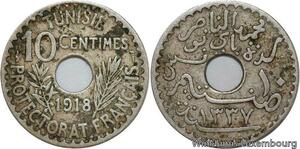 R4606 Tunisia 10 Centimes Ahmad II 1918 AH 1337 -> Make offer
