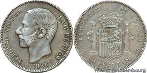 R4637 Rare Spain 5 Pesetas Alfonso XII 1885 (87) MS M Madrid Silver > Make offer