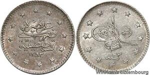 R4678 Ottoman Empire 1 Kurush Abdul Hamid II El-Ghazi AH 1293 /33 1907 Silver AU