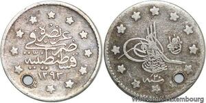 R4683 Ottoman Empire 1 Kurush Abdul Hamid II El-Ghazi AH 1293 /20 1895 Silver