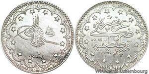 R4695 Ottoman Empire Turkey 5 Kurush Muhammad V AH 1327 1915 Reshat Silver UNC