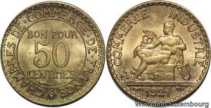 R4719 France 50 Centimes Chambre de Commerce 1921 FDC BU UNC -> Make offer