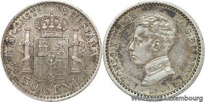 R4761 Spain 50 Centimos Alfonso XIII 1901 (10) PC-V Madrid Silver -> Make offer