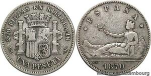 R4765 Spain 1 Peseta Provisional Government 1870 (70) SN-M Madrid Silver ->Offer