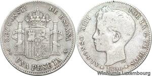 R4768 Spain 1 Peseta Alfonso XIII 1896 (96) PG-V Madrid Silver -> Make offer