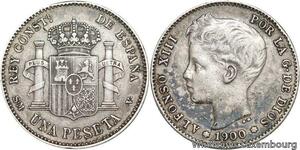 R4769 Spain 1 Peseta Alfonso XIII 1900 (00) SM-V Madrid Silver -> Make offer
