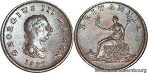 R4809 Rare United Kingdom Half Penny George III 1807 AU -> Make offer