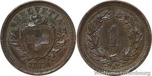 R4944 Rare Switzerland 1 Rappen Helvetia 1877 B Berne UNC -> Make offer